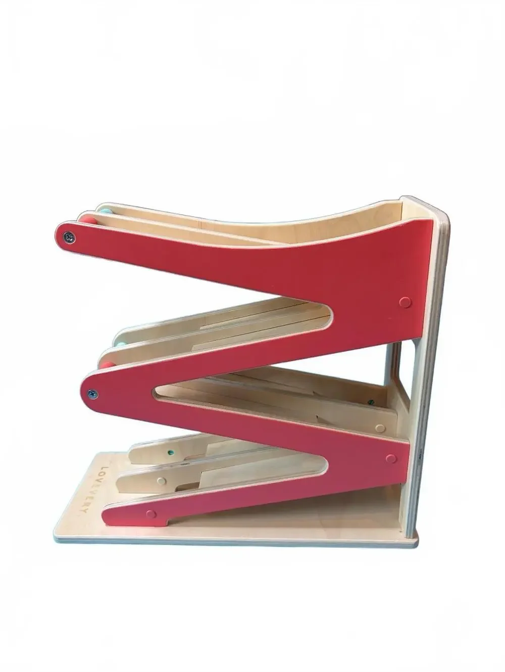 Lovevery Wooden Car Ramp Toy with Colorful Tracks